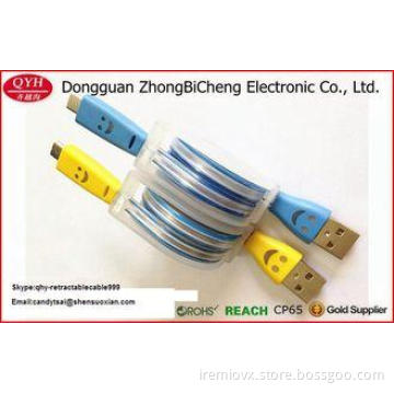 LED Light Retractable Smile Micro USB Charger Data Sync Cab